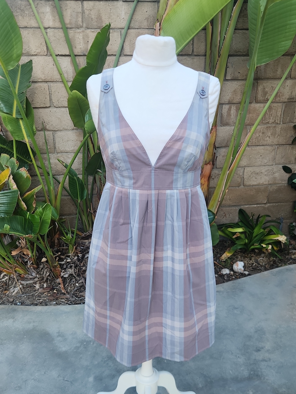 Burberry London Vintage Plaid Sleeveless Mini Dress Tartan Plaid Pink Gray 10